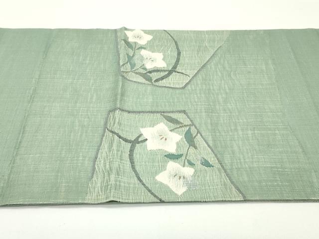 平和屋着物▽太鼓柄袋帯 スリーシーズン 春夏秋 紬地 櫛織 切嵌草花文 銀糸 正絹 逸品 DAAV9115ob
