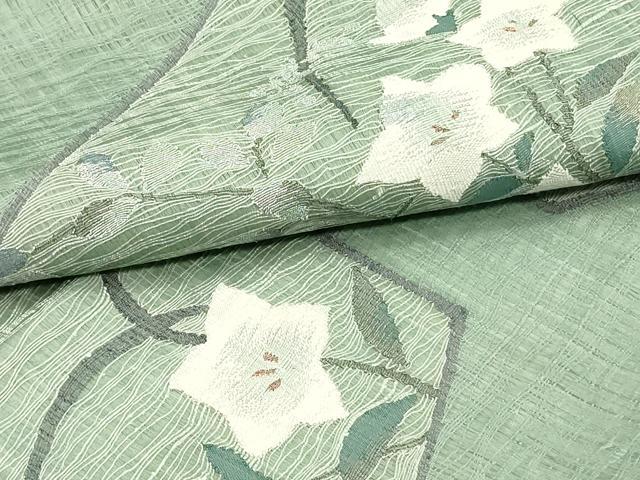 平和屋着物▽太鼓柄袋帯 スリーシーズン 春夏秋 紬地 櫛織 切嵌草花文 銀糸 正絹 逸品 DAAV9115ob