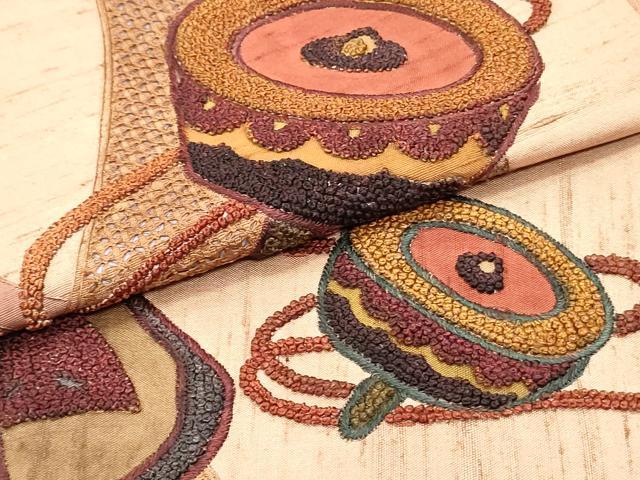 平和屋着物●中国三大刺繍 スワトウ刺繍 汕頭刺繍 相良刺繍 総刺繍 太鼓柄袋帯 紬地 切嵌玩具文 正絹 逸品 DAAV9123ob