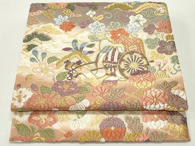 平和屋着物●六通柄袋帯 唐織 御所車松皮菱花文 金糸 正絹 逸品 DAAV9145ob