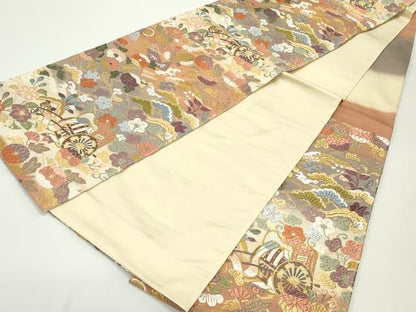 平和屋着物●六通柄袋帯 唐織 御所車松皮菱花文 金糸 正絹 逸品 DAAV9145ob