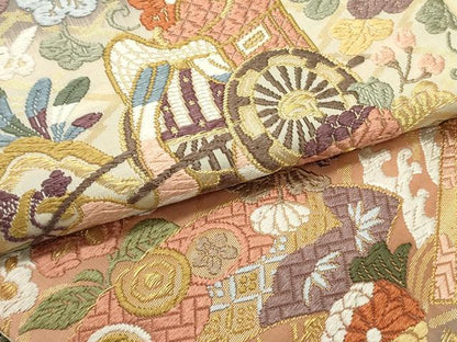 平和屋着物●六通柄袋帯 唐織 御所車松皮菱花文 金糸 正絹 逸品 DAAV9145ob