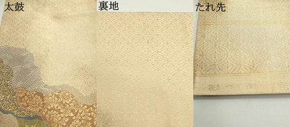 平和屋着物●西陣河村織物謹製・手織り 佐賀錦 河村つづれ 太鼓柄袋帯 道長吉祥花唐草文 金糸 正絹 逸品 DAAV9161ob
