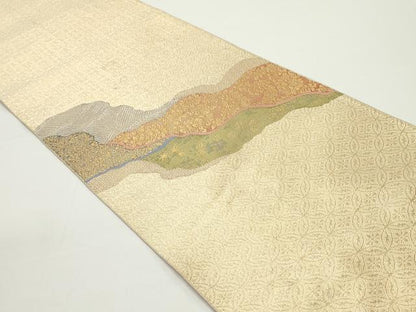 平和屋着物●西陣河村織物謹製・手織り 佐賀錦 河村つづれ 太鼓柄袋帯 道長吉祥花唐草文 金糸 正絹 逸品 DAAV9161ob