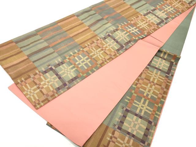 平和屋着物●ファッションデザイナー 花井幸子 六通柄袋帯 格子間道 金糸 正絹 逸品 DAAV9170ob