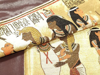 平和屋着物●太鼓柄袋帯　エジプト壁画文様　金糸　引箔　正絹　逸品　DAAV9203ob