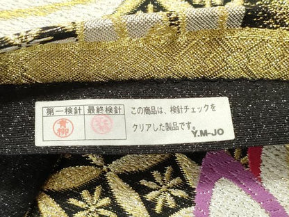 平和屋着物●六通柄袋帯　切嵌七宝花文　黒地　金銀糸　正絹　逸品　DAAV9207ob