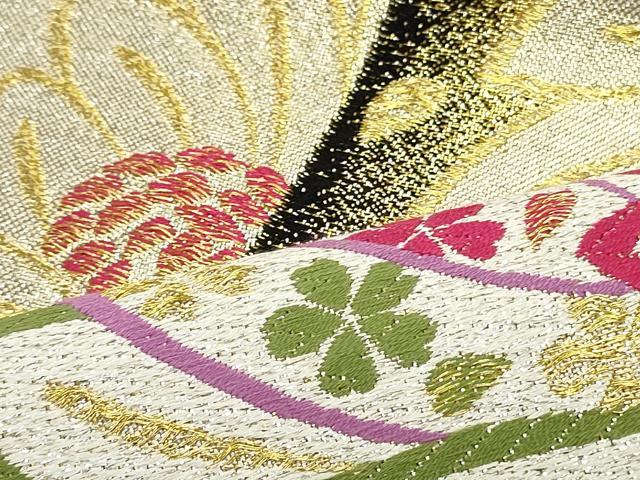 平和屋着物●六通柄袋帯　切嵌七宝花文　黒地　金銀糸　正絹　逸品　DAAV9207ob