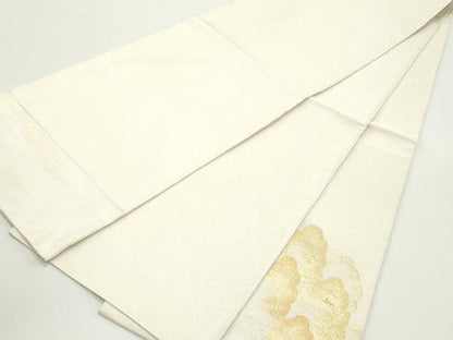 平和屋着物●綴れ　太鼓柄袋帯　霞雲文　象牙色　金銀糸　正絹　逸品　DAAV9219ob