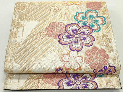 平和屋着物●両面　六通柄袋帯　舞桜間道　金銀糸　正絹　逸品　DAAV9233ob