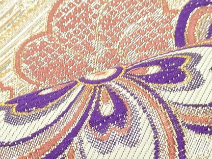 平和屋着物●両面　六通柄袋帯　舞桜間道　金銀糸　正絹　逸品　DAAV9233ob