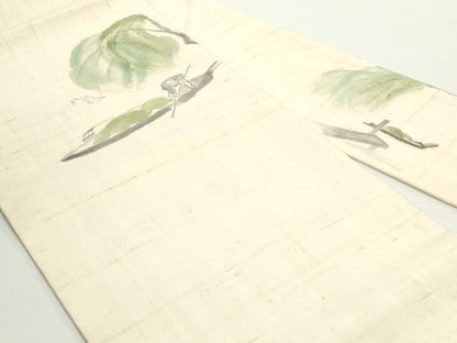 平和屋着物●九寸名古屋帯　手描き　生紬　風景人物文　肌色　正絹　逸品　DAAV9247ob