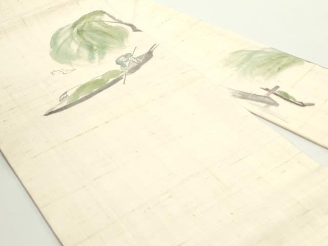 平和屋着物●九寸名古屋帯　手描き　生紬　風景人物文　肌色　正絹　逸品　DAAV9247ob