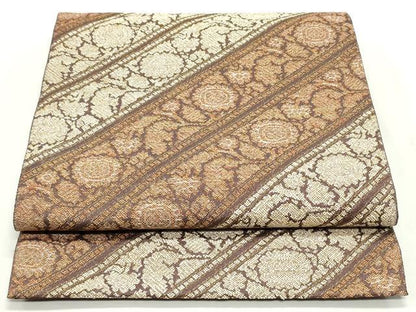 平和屋着物●六通柄袋帯　花唐草横段文　金糸　正絹　逸品　DAAV9252ob