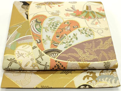 平和屋着物●六通柄袋帯 都龍錦 波涛翠竹文 金糸 正絹 逸品 DAAV9254ob