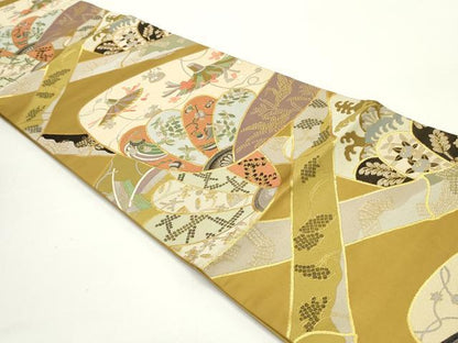 平和屋着物●六通柄袋帯 都龍錦 波涛翠竹文 金糸 正絹 逸品 DAAV9254ob