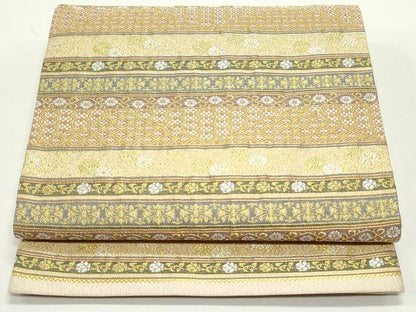 平和屋着物●綴織　六通柄袋帯　花唐草間道　金銀糸　正絹　逸品　DAAV9259ob