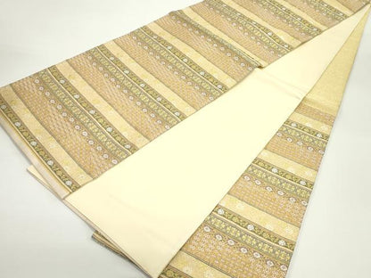 平和屋着物●綴織　六通柄袋帯　花唐草間道　金銀糸　正絹　逸品　DAAV9259ob