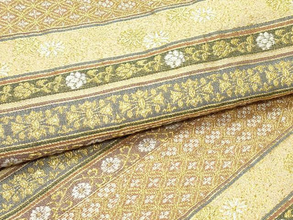平和屋着物●綴織　六通柄袋帯　花唐草間道　金銀糸　正絹　逸品　DAAV9259ob