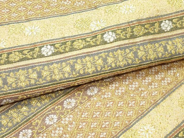 平和屋着物●綴織　六通柄袋帯　花唐草間道　金銀糸　正絹　逸品　DAAV9259ob