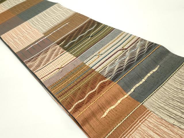 平和屋着物▽太鼓柄袋帯 スリーシーズン 春夏秋 すくい織 変わり横段文 正絹 逸品 未使用 DAAV9263ob