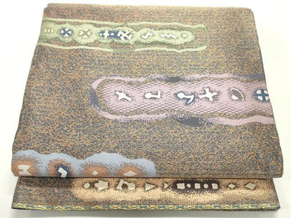平和屋着物●両面 六通柄袋帯 小広富之 唐織 幾何学文様 金糸 正絹 逸品 DAAV9270ob