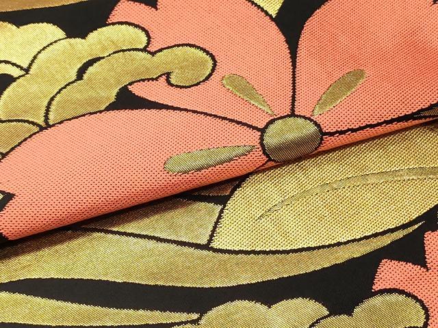 平和屋着物●織物一筋名門　織悦　全通柄　本袋帯　立波花文　黒地　金糸　正絹　逸品　DAAV9296ob