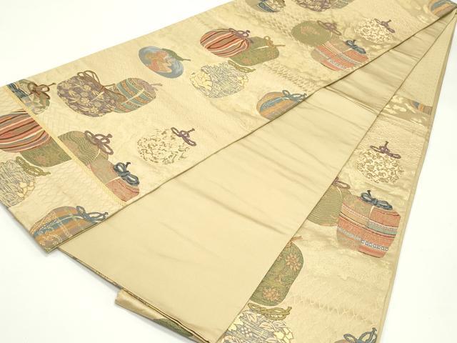 平和屋着物●六通柄袋帯 祥山 檜垣仕覆花文 金糸 本金箔 正絹 逸品 DAAV9302ob