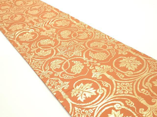 平和屋着物●九寸開き名古屋帯　葡萄唐草文　金糸　正絹　逸品　DAAV9308ob