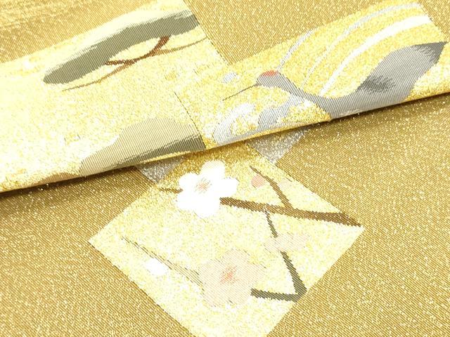 平和屋着物●本綴れ　太鼓柄袋帯　作家物　色紙重ね飛鶴梅松文　金銀糸　正絹　逸品　DAAV9310ob