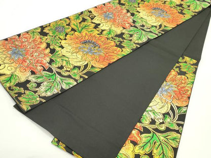 平和屋着物●六通柄　本袋帯　卵金大牡丹　黒地　金糸　正絹　逸品　DAAV9311ob