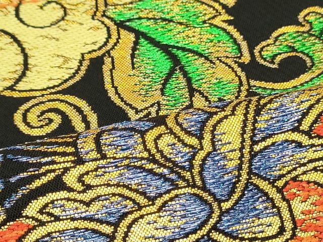平和屋着物●六通柄　本袋帯　卵金大牡丹　黒地　金糸　正絹　逸品　DAAV9311ob