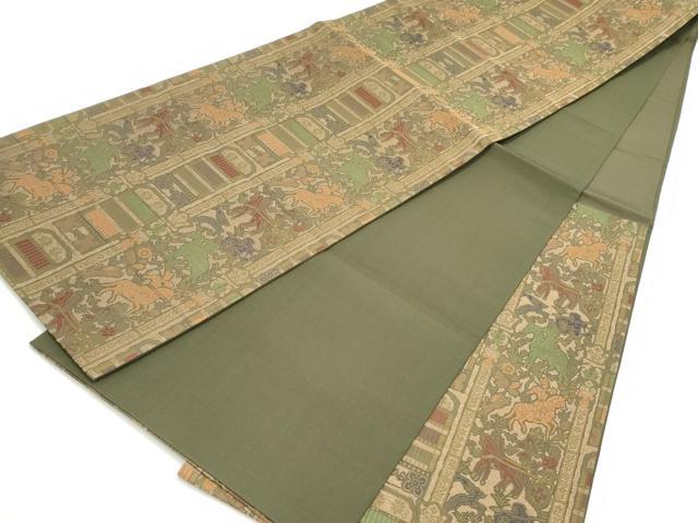 平和屋着物●六通柄袋帯　狩猟花間道　金糸　正絹　逸品　DAAV9314ob
