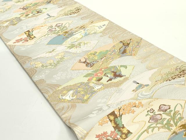 平和屋着物●六通柄袋帯 唐織 流水地紙重ね草花文 金糸 正絹 逸品 DAAV9334ob