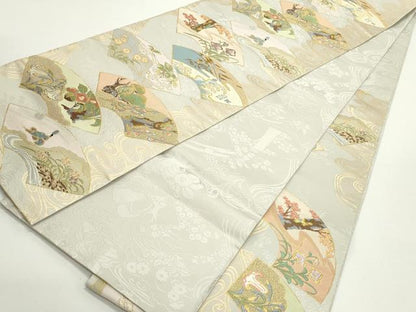 平和屋着物●六通柄袋帯 唐織 流水地紙重ね草花文 金糸 正絹 逸品 DAAV9334ob