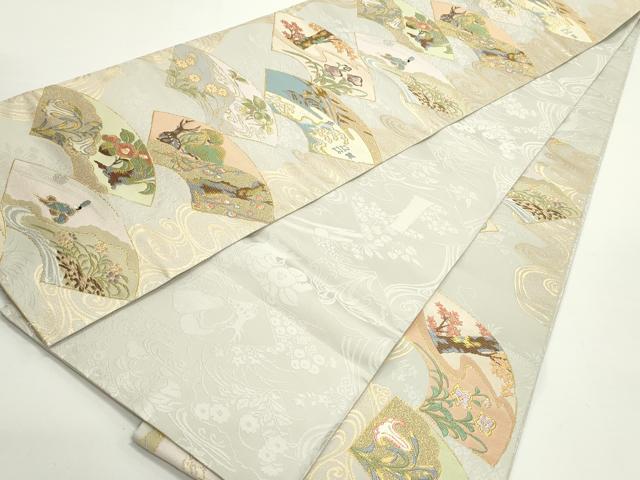 平和屋着物●六通柄袋帯 唐織 流水地紙重ね草花文 金糸 正絹 逸品 DAAV9334ob
