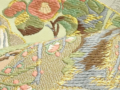 平和屋着物●六通柄袋帯 唐織 流水地紙重ね草花文 金糸 正絹 逸品 DAAV9334ob
