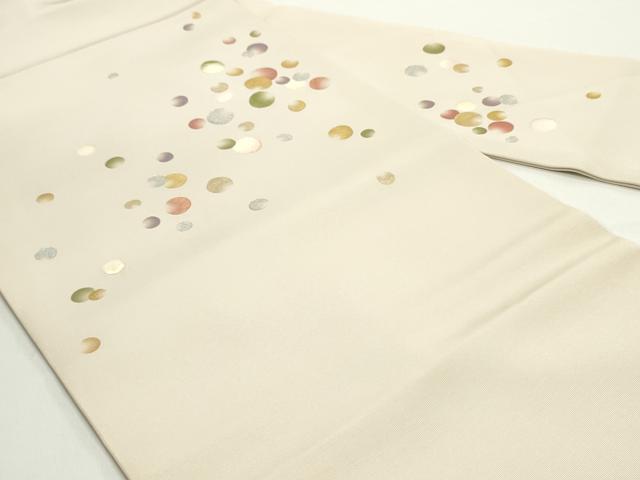 平和屋着物●塩瀬　九寸名古屋帯　刺繍　丸文　薄卵色　金銀彩　正絹　逸品　DAAV9337ob