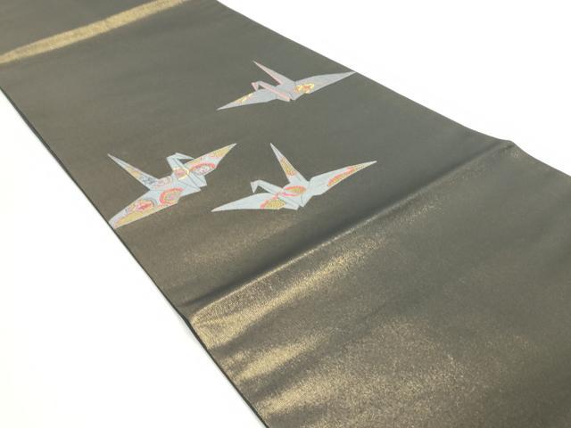 平和屋着物●太鼓柄袋帯　総刺繍　折り鶴　金糸　正絹　逸品　DAAV9341ob