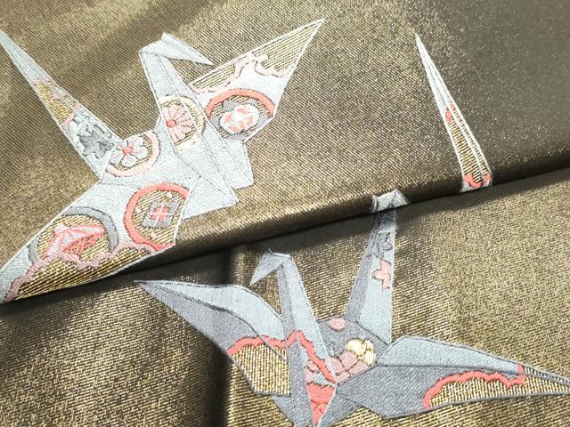 平和屋着物●太鼓柄袋帯　総刺繍　折り鶴　金糸　正絹　逸品　DAAV9341ob