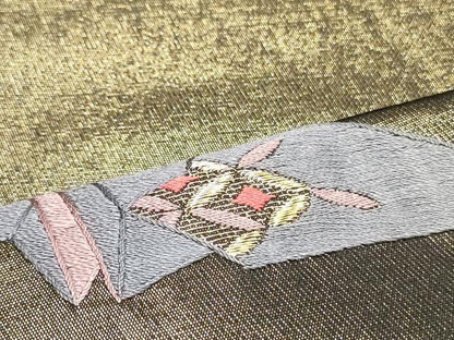 平和屋着物●太鼓柄袋帯　総刺繍　折り鶴　金糸　正絹　逸品　DAAV9341ob