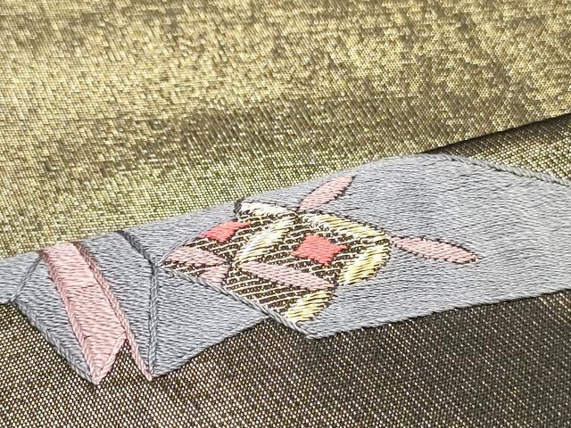 平和屋着物●太鼓柄袋帯　総刺繍　折り鶴　金糸　正絹　逸品　DAAV9341ob