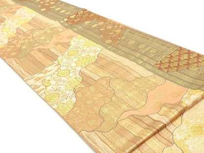 平和屋着物●六通柄袋帯 切嵌 道長花兎間道 金糸 正絹 逸品 DAAV9364ob