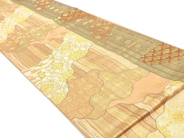 平和屋着物●六通柄袋帯 切嵌 道長花兎間道 金糸 正絹 逸品 DAAV9364ob