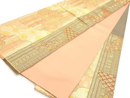 平和屋着物●六通柄袋帯 切嵌 道長花兎間道 金糸 正絹 逸品 DAAV9364ob