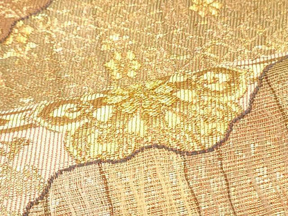 平和屋着物●六通柄袋帯 切嵌 道長花兎間道 金糸 正絹 逸品 DAAV9364ob