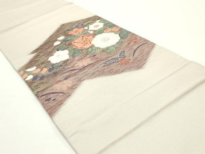 平和屋着物●太鼓柄袋帯　すくい織　松皮菱草花文　金糸　正絹　逸品　DAAV9365ob