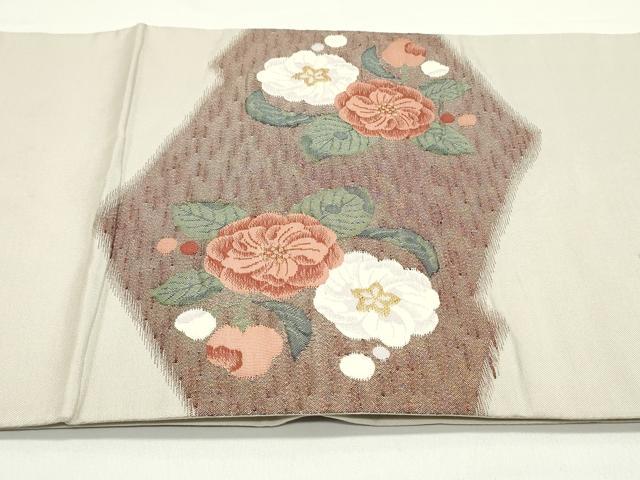 平和屋着物●太鼓柄袋帯　すくい織　松皮菱草花文　金糸　正絹　逸品　DAAV9365ob