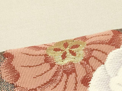 平和屋着物●太鼓柄袋帯　すくい織　松皮菱草花文　金糸　正絹　逸品　DAAV9365ob