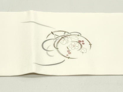 平和屋着物●塩瀬　九寸名古屋帯　花鼓文　象牙色　金彩　正絹　逸品　DAAV9368ob